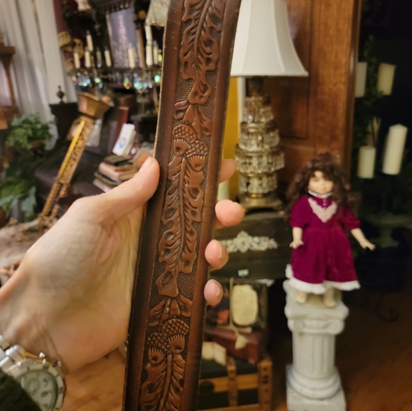 VINTAGE Tex made embossed GENUINE Leather Belt 32 Levi Buckle SNAP OFF western r - Picture 11 of 16